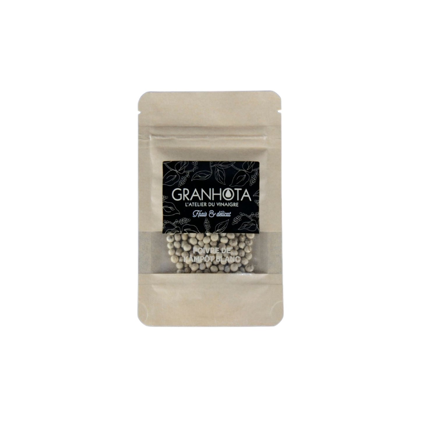 Un sachet de Poivre de Kâmpôt Blanc IGP